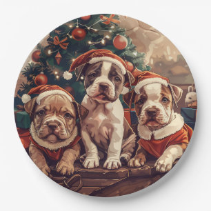 Christmas Pit Bull Puppy Dogs Paper Plate
