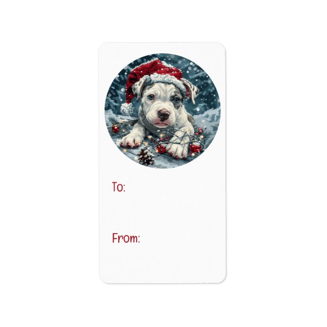 Christmas Pit Bull Santa Puppy Label (Front)