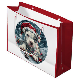 Christmas Pit Bull Santa Puppy Large Gift Bag