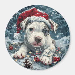 Christmas Pit Bull Santa Puppy Magnet
