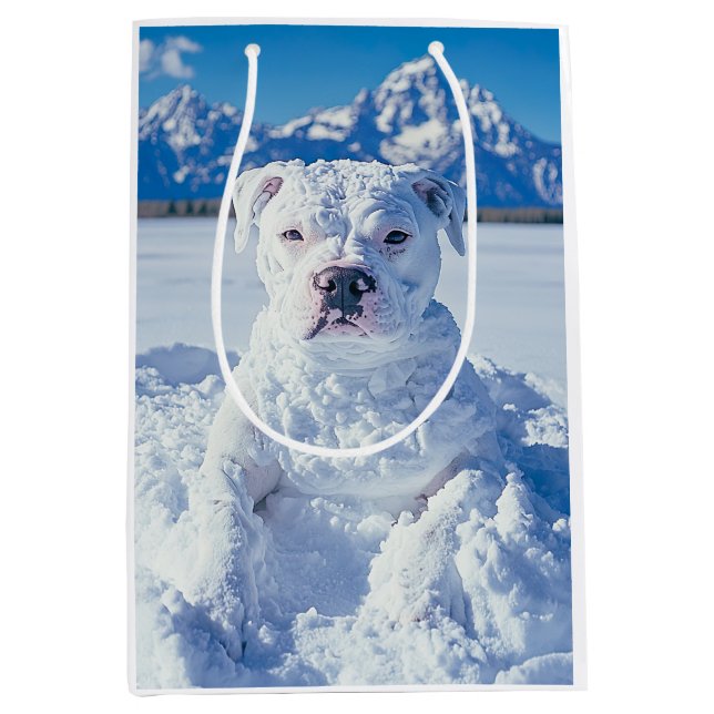 Christmas Pitbull Dog Snowman Medium Gift Bag (Front)