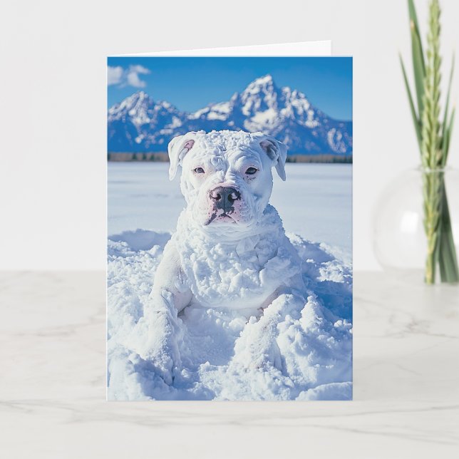Christmas Pitbull Dog Snowman Note Card (Front)