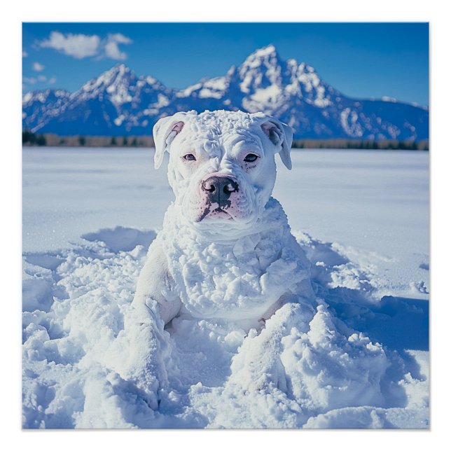 Christmas Pitbull Dog Snowman Poster (Front)