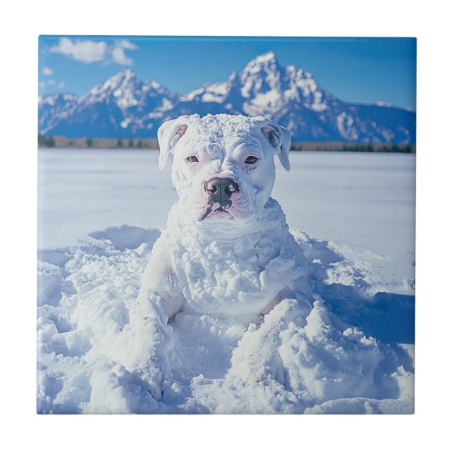 Christmas Pitbull Dog Snowman Tile (Front)