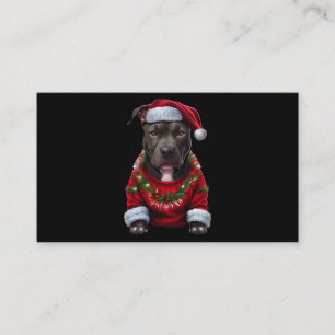 Christmas Pitbull Dog Wearing Xmas Santas Hat & Sw Business Card