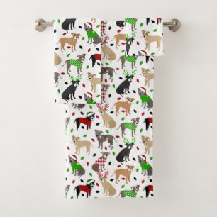 Christmas Pitbull Dogs Bath Towel Set