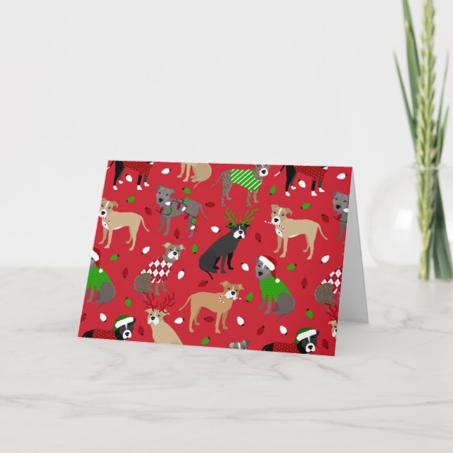 Christmas Pitbull Dogs Card (Front)