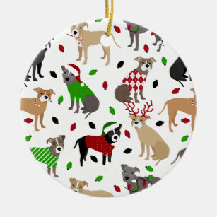 Christmas Pitbull Dogs Ceramic Ornament