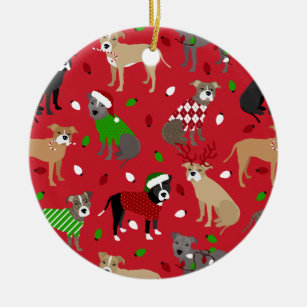 Christmas Pitbull Dogs Ceramic Tree Decoration