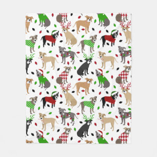 Christmas Pitbull Dogs Fleece Blanket