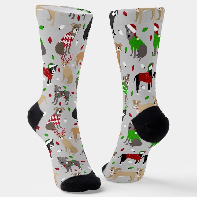 Christmas Pitbull Dogs Socks (Angled)
