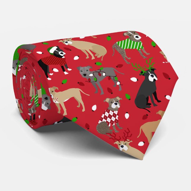 Christmas Pitbull Dogs Tie (Rolled)