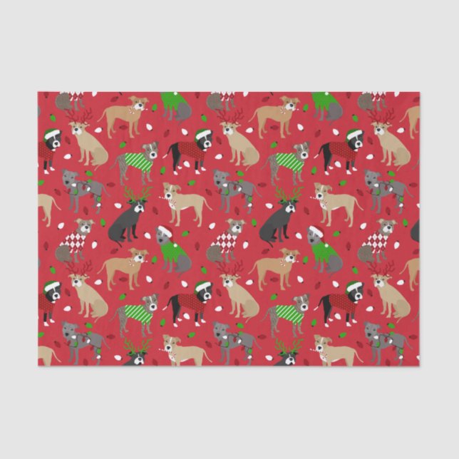 Christmas Pitbull Dogs Tissue Paper (Front)