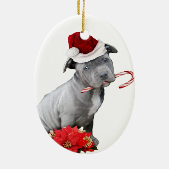 Christmas pitbull puppy ceramic tree decoration (Back)