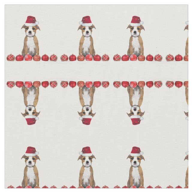 Christmas pitbull puppy pattern Fabric (Close Up)