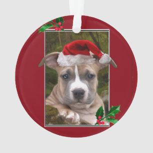Christmas Pitbull puppy round ornament