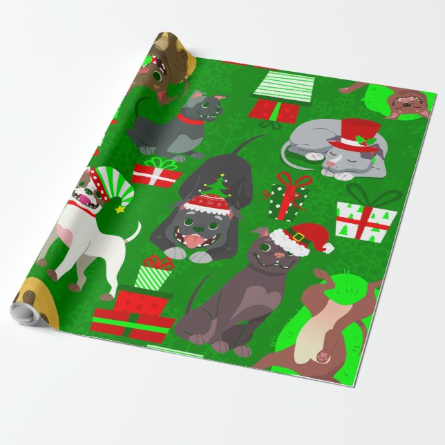christmas pitbull puppy santa dog  wrapping paper (Unrolled)