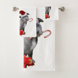 Christmas Pitbull puppy set of bath towels