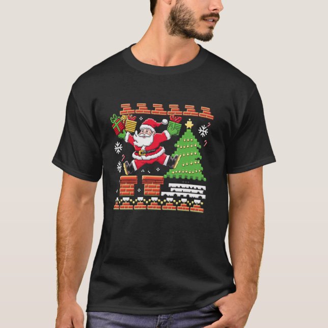 Christmas Pixelated Santa Clause Gamer Pixel Art G T-Shirt (Front)