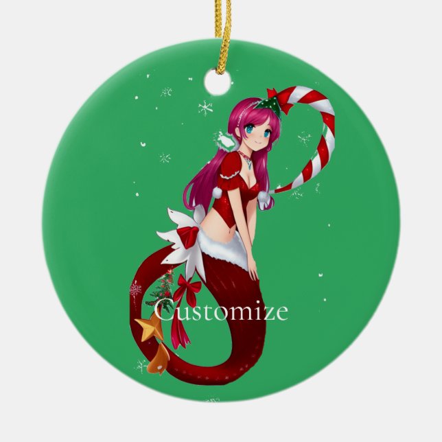 Christmas Pixie Mermaid Thunder_Cove Ceramic Tree Decoration (Front)