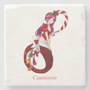 Christmas Pixie Mermaid Thunder_Cove Stone Coaster
