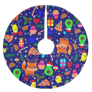 christmas pizza chick bird avocado blue brushed polyester tree skirt