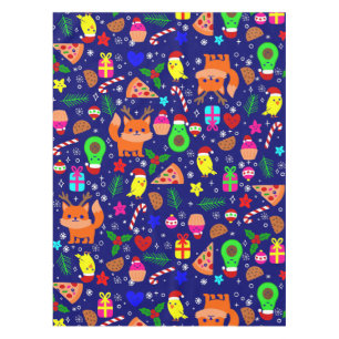 christmas pizza chick bird avocado blue tablecloth