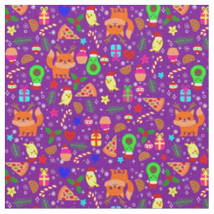 christmas pizza chick bird avocado purple  fabric