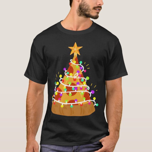 Christmas Pizza Christmas Lights funny T-Shirt (Front)