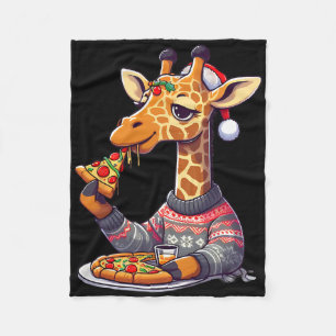 Christmas Pizza Giraffe Fleece Blanket