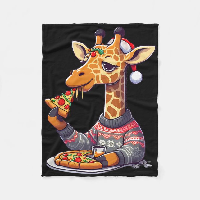 Christmas Pizza Giraffe  Fleece Blanket (Front)