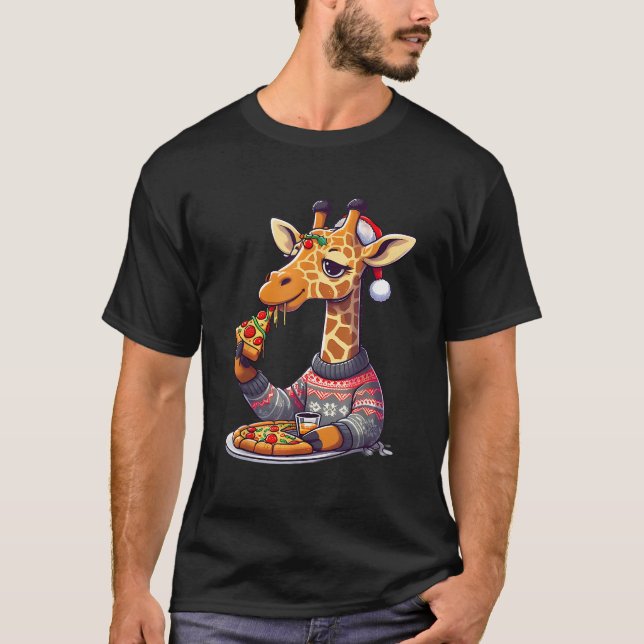 Christmas Pizza Giraffe  T-Shirt (Front)