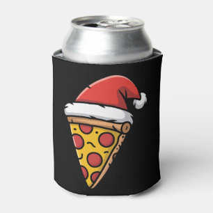 Christmas Pizza Slice Santa Hat Pepperoni Holiday Can Cooler