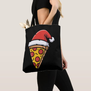 Christmas Pizza Slice Santa Hat Pepperoni Holiday Tote Bag