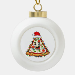 Christmas Pizza Slice with Santa Hat for Foodies Ceramic Ball Christmas Ornament