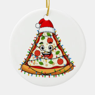 Christmas Pizza Slice with Santa Hat for Foodies Ceramic Tree Decoration