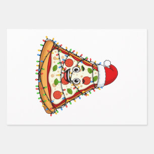 Christmas Pizza Slice with Santa Hat for Foodies Wrapping Paper Sheet