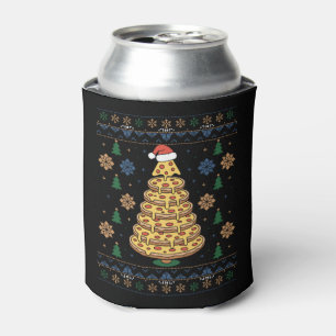 Christmas Pizza Tree Santa Hat Ugly Sweater Xmas Can Cooler