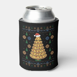 Christmas Pizza Tree Santa Hat Ugly Sweater Xmas Can Cooler