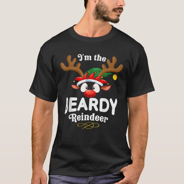 Christmas PJS Beardy XMas Reindeer Matching  T-Shirt (Front)