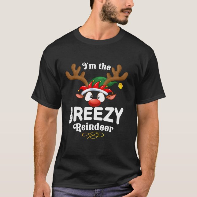 Christmas PJS Breezy XMas Reindeer Matching  T-Shirt (Front)