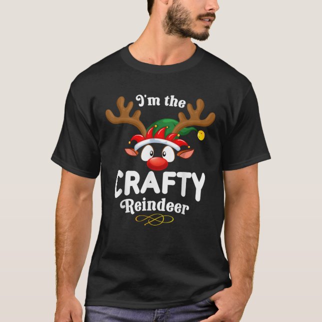 Christmas PJS Crafty XMas Reindeer Matching  T-Shirt (Front)