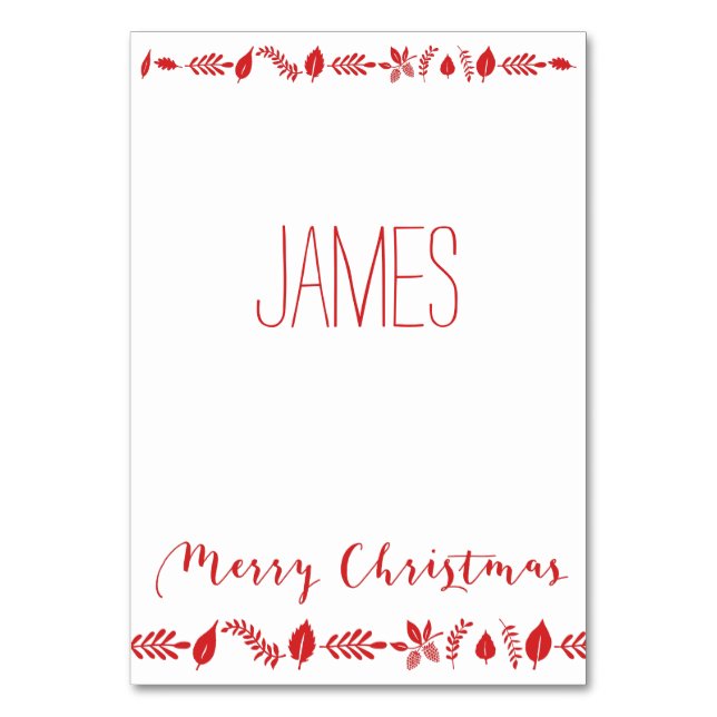 Christmas Place Cards With Red Decor (Front)