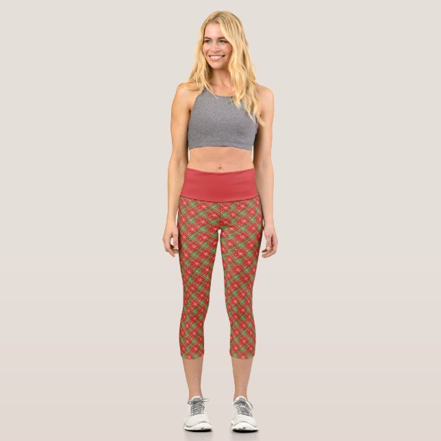 Christmas Plaid 1 Capri Leggings (Front)