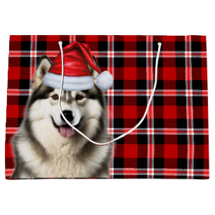Christmas Plaid Alaskan Malamute Dog Lover Large Gift Bag