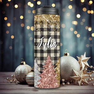 Christmas Plaid And Glitter Name Thermal Tumbler