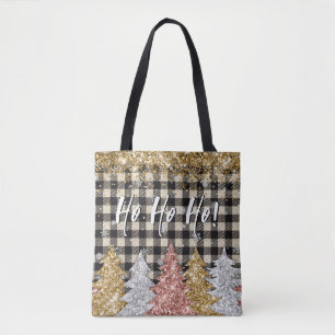 Christmas Plaid And Glitter Text Tote Bag