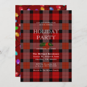 Christmas Plaid And Glowing Lights Invitation