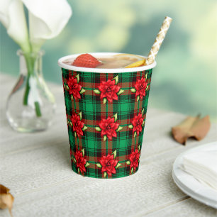 Christmas Plaid And Leaves Paper Cups