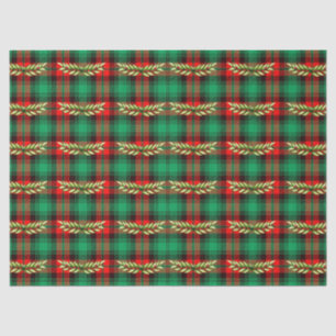 Christmas Plaid And Leaves Tissue Paper